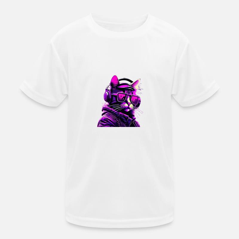Techno Katze Neon Kinder Funktions-T-Shirt