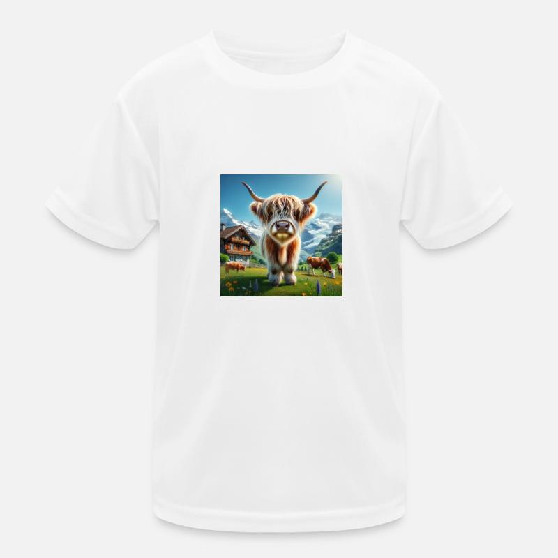 Highland cow with large impressive horns Kinder Funktions-T-Shirt