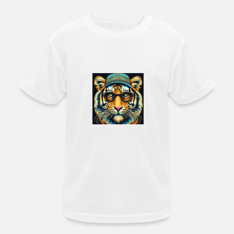 Tiger Kopf mit Brille Nerd Kinder Funktions-T-Shirt