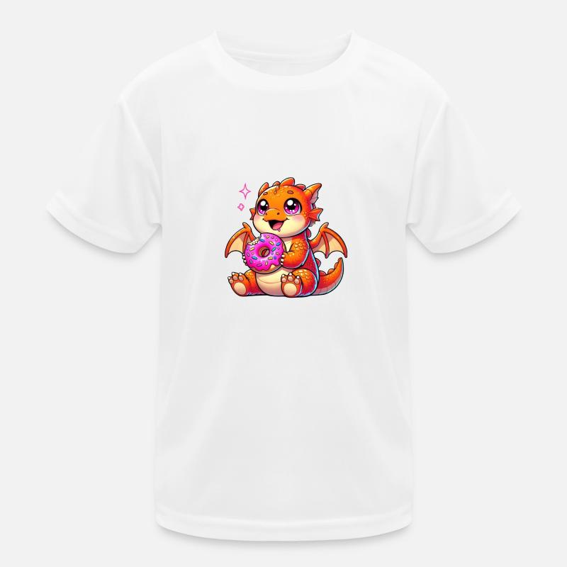 Bezaubernder Drache mit Donut - Comic Kunstwerk Kinder Funktions-T-Shirt