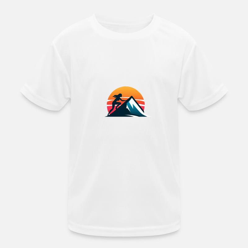 Frau besteigt Berg Kinder Funktions-T-Shirt