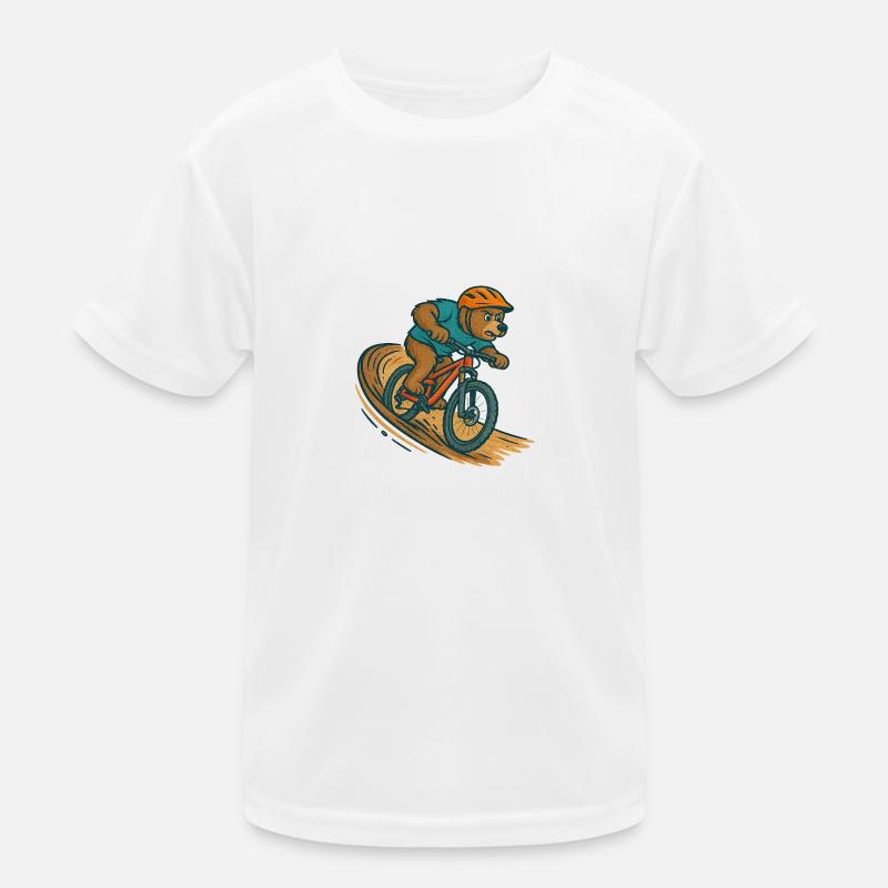 Bear in the berm – action-packed MTB cartoon style Kids Functional T-Shirt