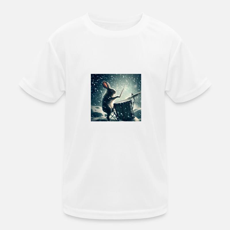 Drumming Rabbit - Kinder Funktions-T-Shirt - Weiß