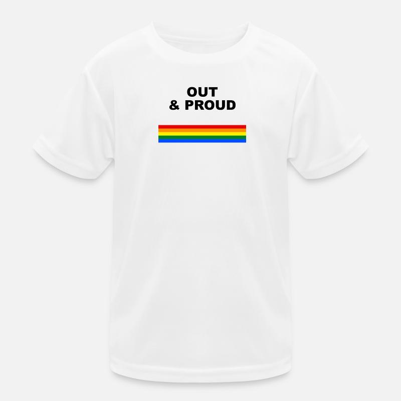 Out & Proud Regenbogen Flaggen Design Kinder Funktions-T-Shirt