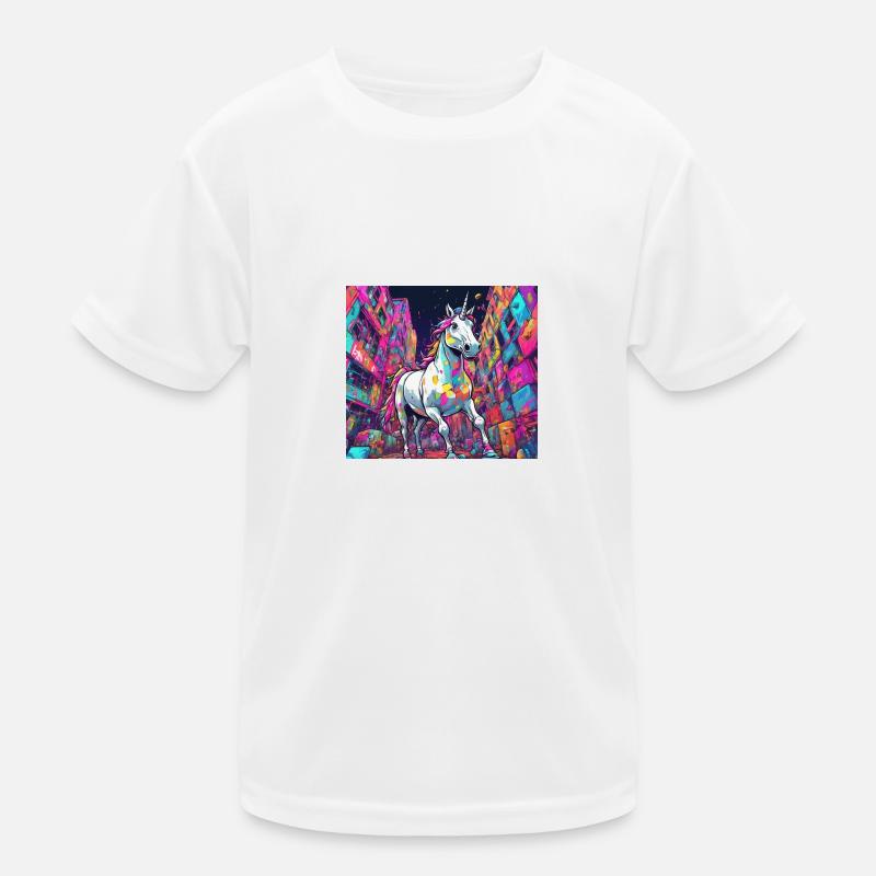 techno multi coloured unicorn Kids Functional T-Shirt