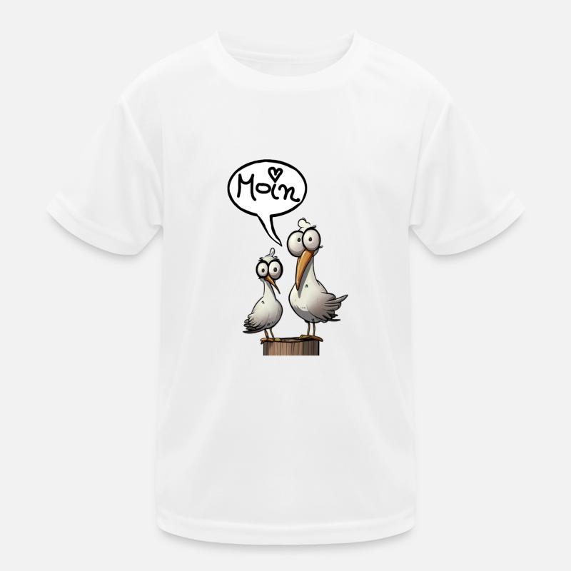 Low German Seagull Moin Saying North Sea Lover Kids Functional T-Shirt