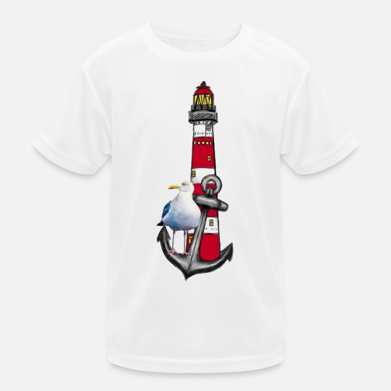 Lighthouse Beach Bird Graphic Anchor Kids Functional T-Shirt