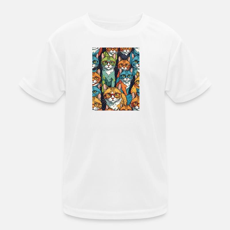 Bunte Katzen mit Brillen Muster Kinder Funktions-T-Shirt