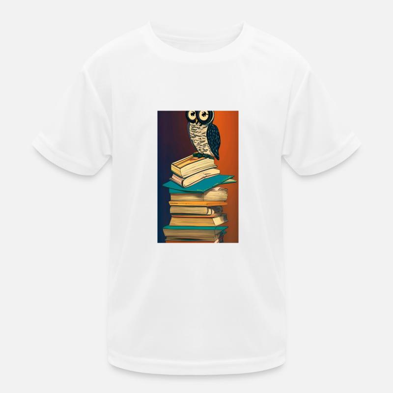 Comic Cartoon Cute Book Owl Owl Book Stack - Kids Functional T-Shirt - white