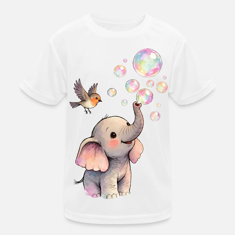 Baby elephant blows bubbles with bird 🐘 🐦 Kids Functional T-Shirt