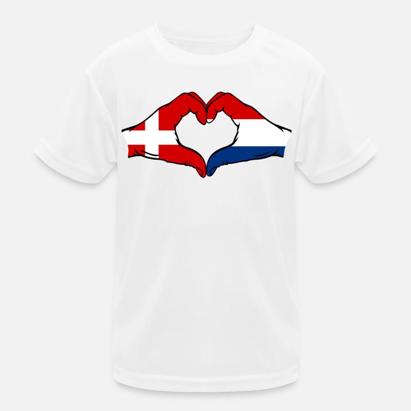 Denmark Holland Heart Shape with Hands Kids Functional T-Shirt