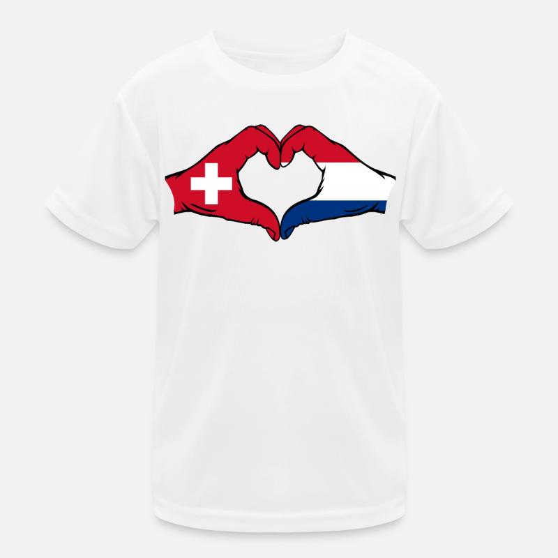 Switzerland Holland Flag Hands Heart Shape Kids Functional T-Shirt