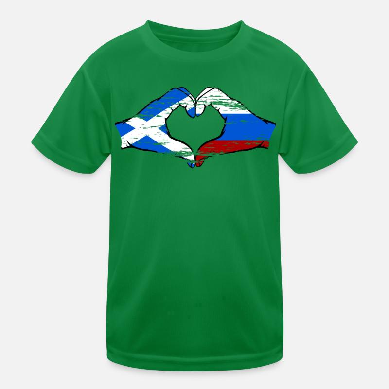 Ecosse Russie Drapeau Mains Coeur Forme D’occasion T-shirt sport Enfant