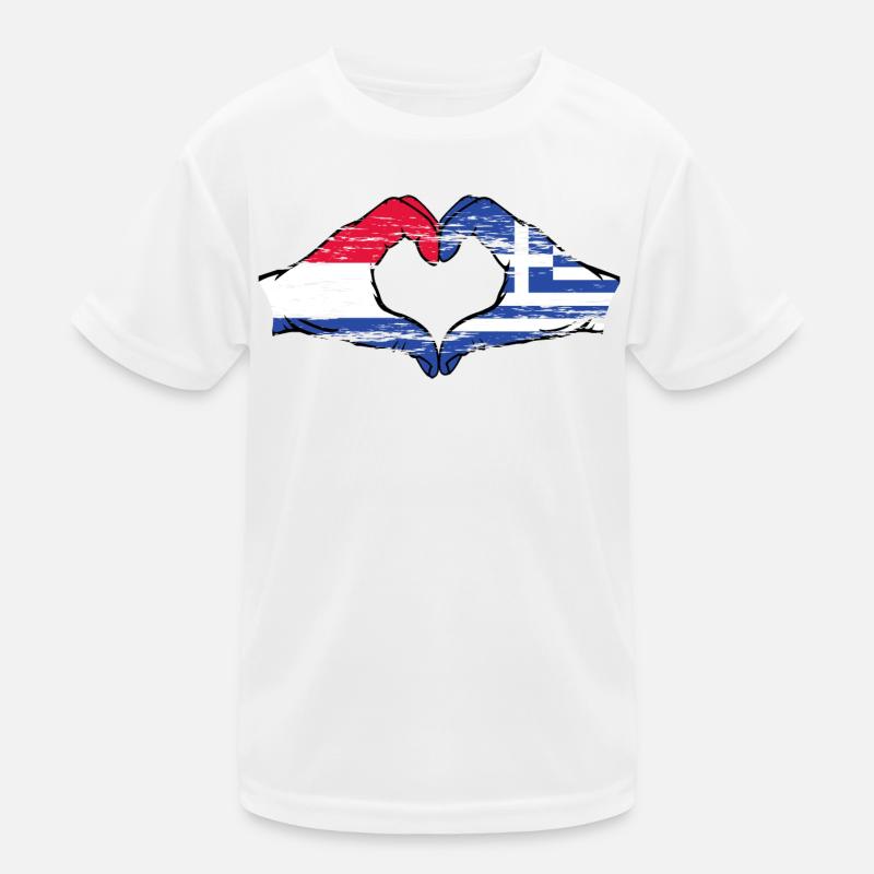 Hollande Grèce Drapeau Mains Coeur Forme Utilisé T-shirt sport Enfant