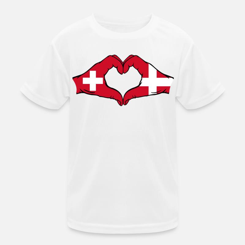Suisse Danemark Drapeau Mains Coeur Forme T-shirt sport Enfant