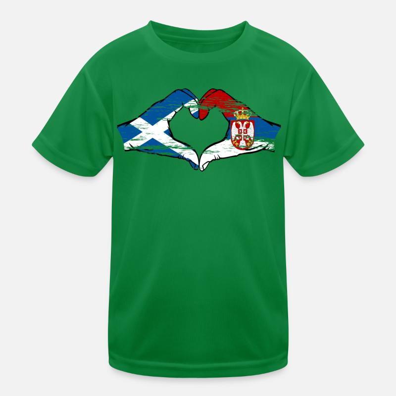 Écosse Serbie drapeau forme de coeur utilisé T-shirt sport Enfant