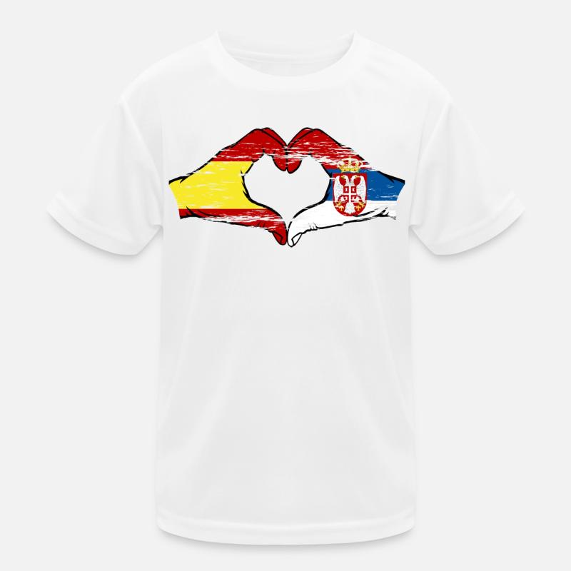 Espagne Serbie drapeau forme de coeur utilisé T-shirt sport Enfant