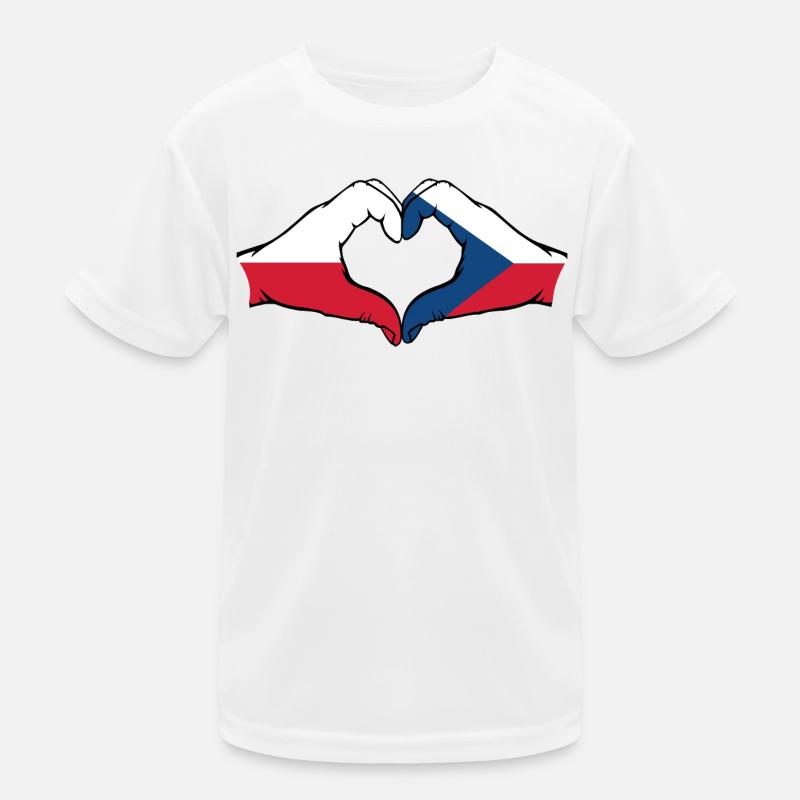 Pologne République tchèque Drapeau Mains Coeur Forme T-shirt sport Enfant