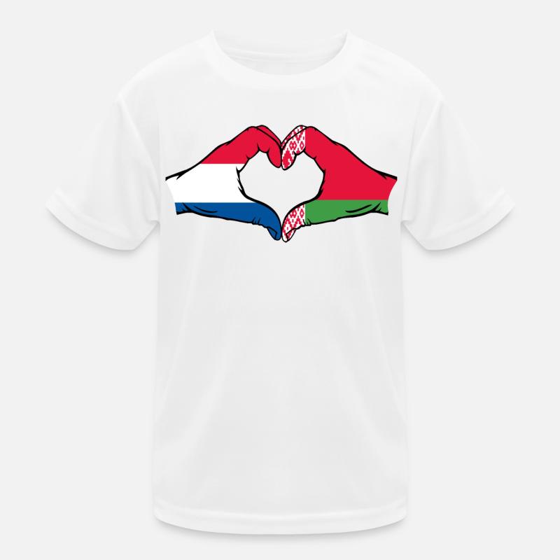 Hollande Biélorussie Drapeau Mains Coeur Forme T-shirt sport Enfant