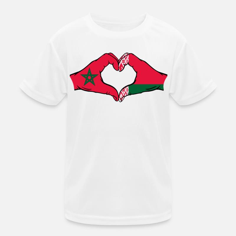 Maroc Biélorussie Drapeau Mains Coeur Forme T-shirt sport Enfant
