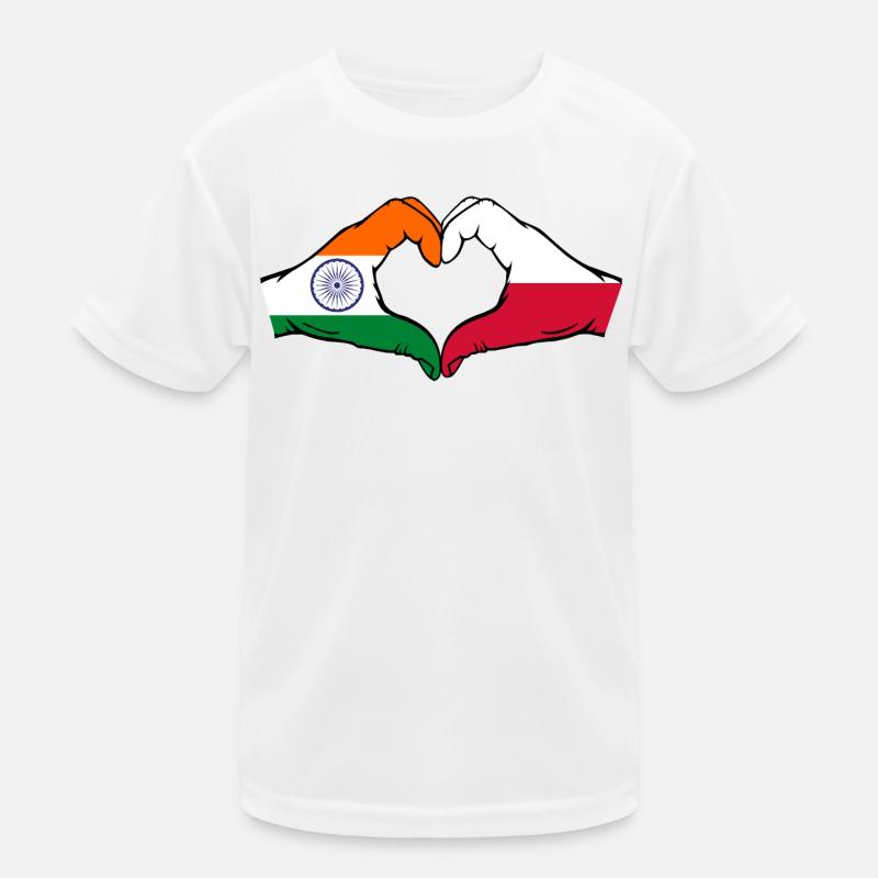 Inde Pologne Drapeau Mains Coeur Forme T-shirt sport Enfant