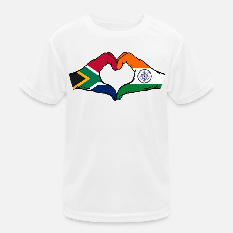 Afrique du Sud Inde Drapeau Mains Coeur Forme T-shirt sport Enfant