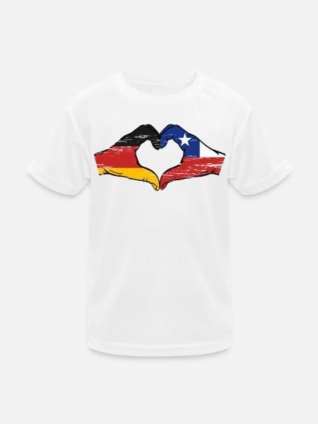 Deutschland Chile Flagge Hände Herzform used - Kinder Funktions-T-Shirt - Weiß
