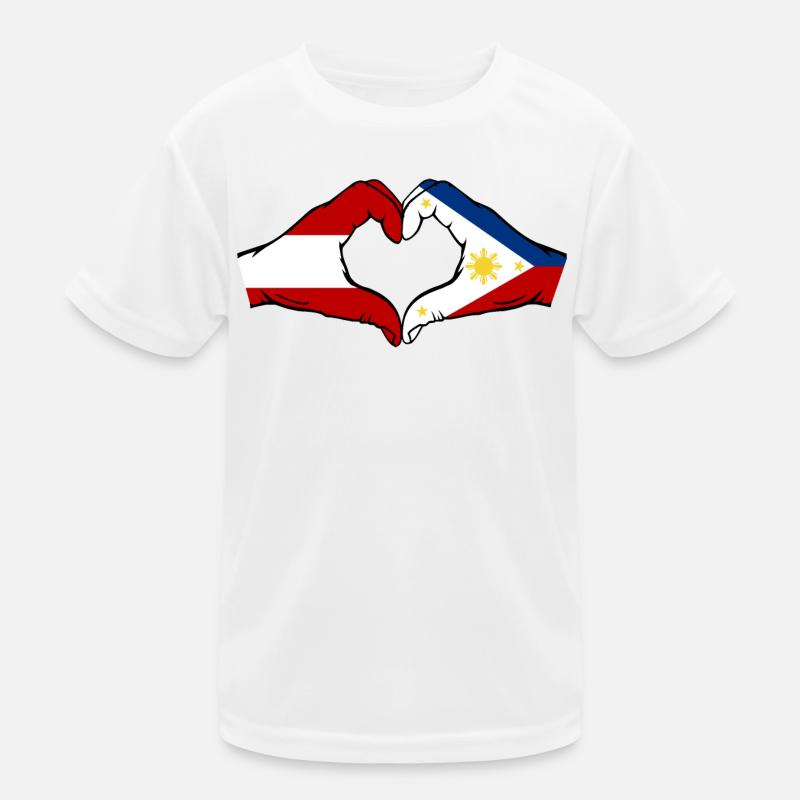 Austria Philippines Flag Hands Heart Shape Kids Functional T-Shirt