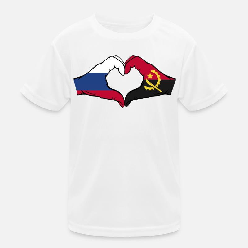 Russie Angola Drapeau Mains Coeur Forme T-shirt sport Enfant