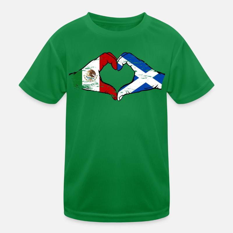 Mexique Ecosse Drapeau Mains Coeur Forme Utilisé T-shirt sport Enfant