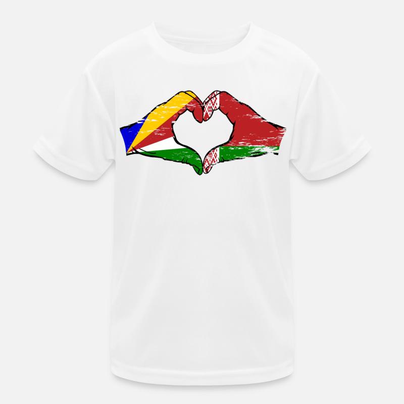Seychelles Biélorussie drapeau mains forme de coeur utilisé T-shirt sport Enfant