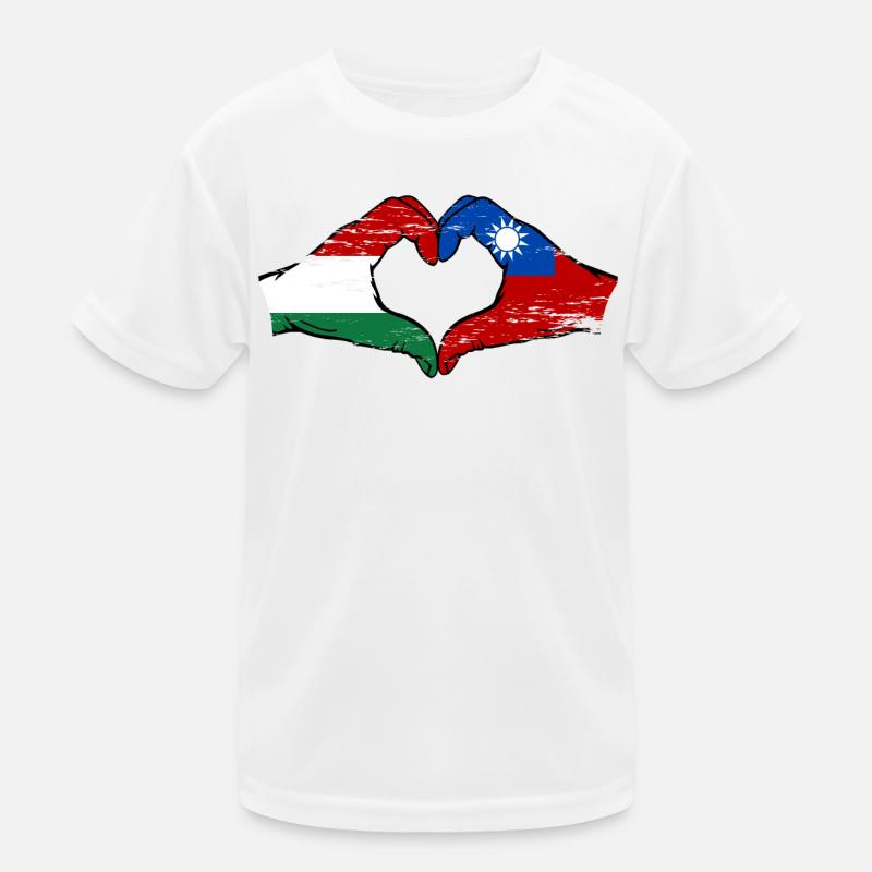 Hungary Taiwan Flag Hands Heart Shape Kids Functional T-Shirt