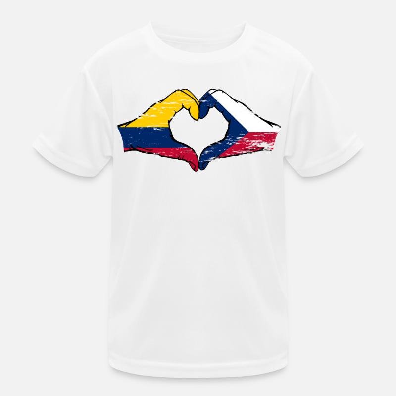 Colombie République tchèque drapeau mains forme de coeur utilisé T-shirt sport Enfant