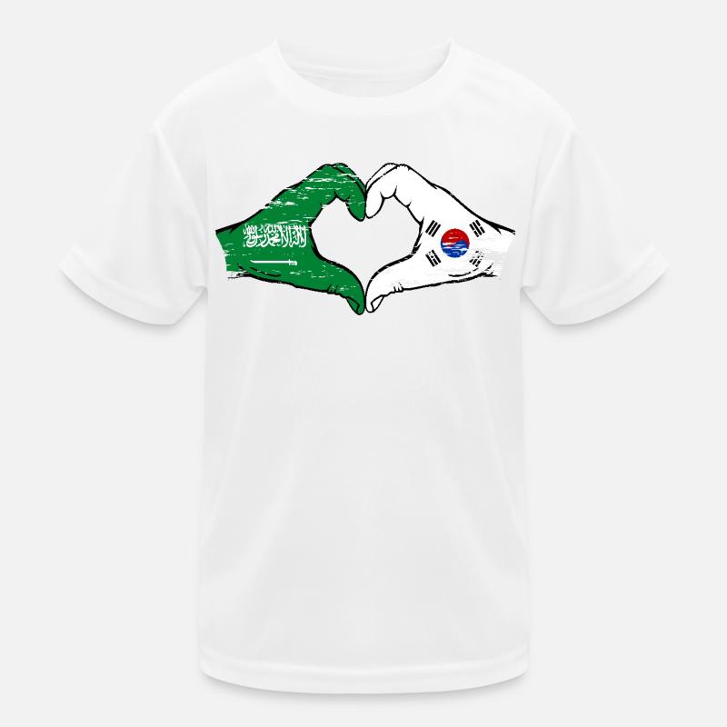 Arabie Saoudite Corée du Sud Drapeau Mains Coeur Forme Utilisé T-shirt sport Enfant
