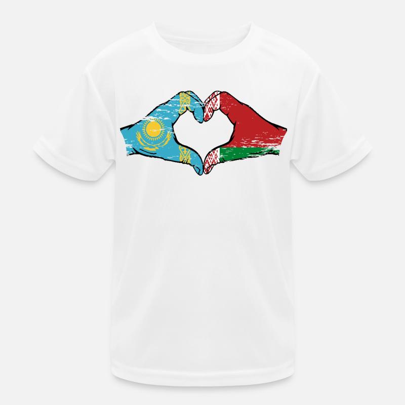 Kazakhstan Biélorussie drapeau mains forme de coeur utilisé T-shirt sport Enfant