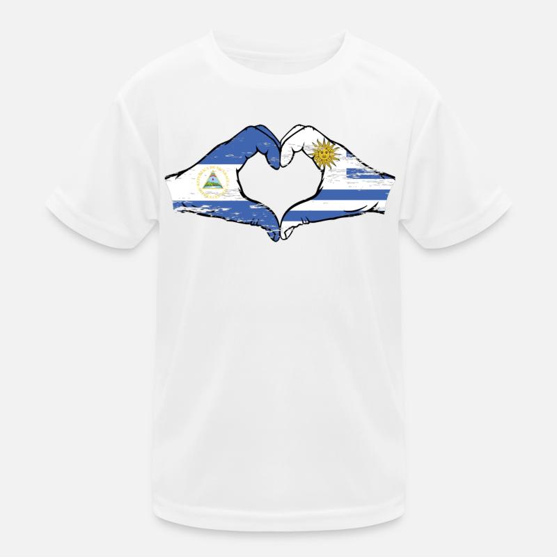Nicaragua Uruguay drapeau mains forme de coeur utilisé T-shirt sport Enfant