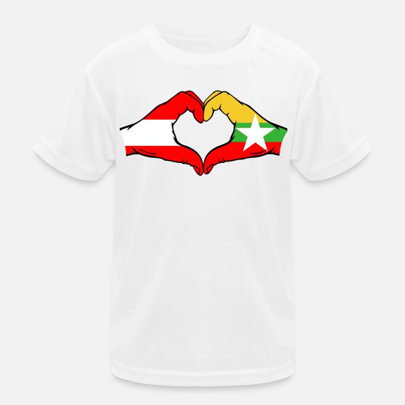Autriche Myanmar Drapeau Mains Coeur Forme T-shirt sport Enfant