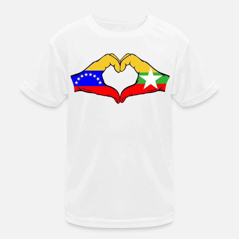 Venezuela Myanmar Drapeau Mains Coeur Forme T-shirt sport Enfant