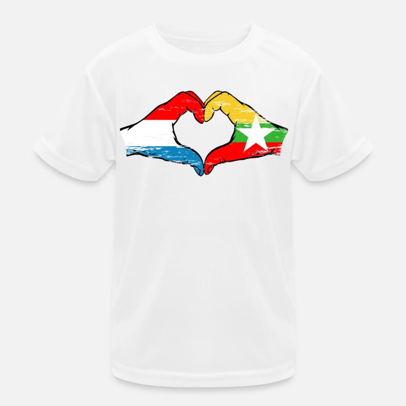Mains de drapeau du Luxembourg Myanmar en forme de coeur utilisé T-shirt sport Enfant