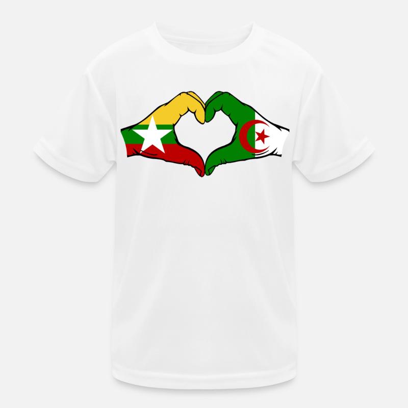Myanmar Algérie Drapeau Mains Coeur Forme T-shirt sport Enfant