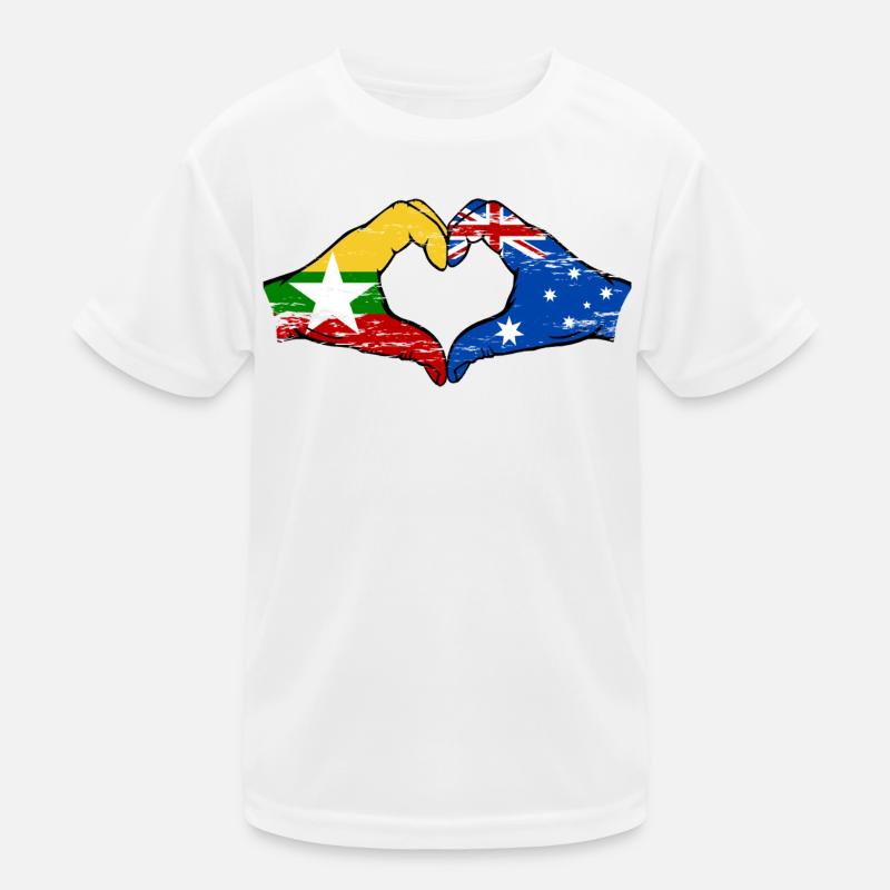 Myanmar Australie drapeau mains forme de coeur utilisé T-shirt sport Enfant