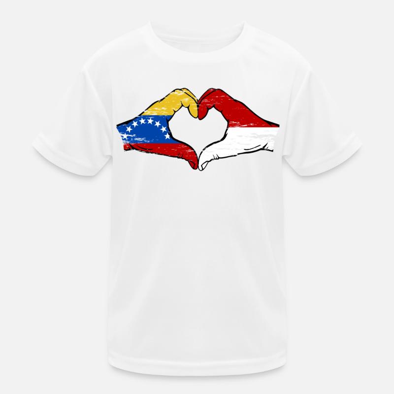 Venezuela Indonésie Drapeau Mains Coeur Forme Utilisé T-shirt sport Enfant