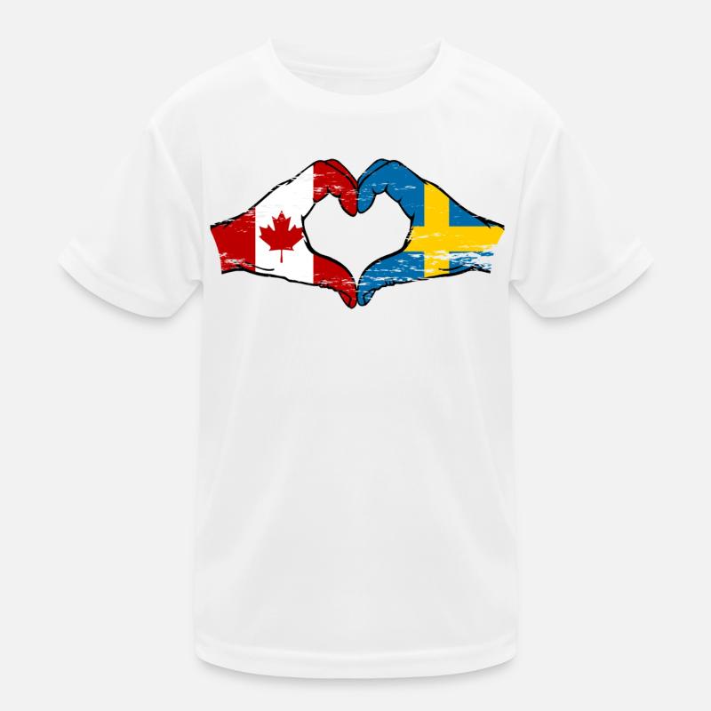 Canada Suède Drapeau Mains Coeur Forme Utilisé T-shirt sport Enfant