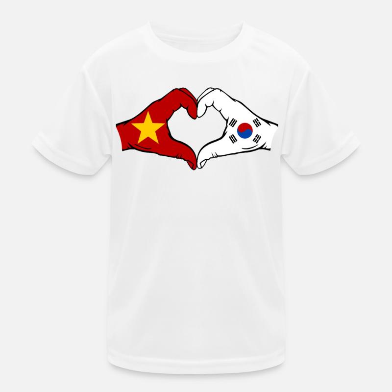 Vietnam Corée du Sud Drapeau Mains Coeur Forme T-shirt sport Enfant