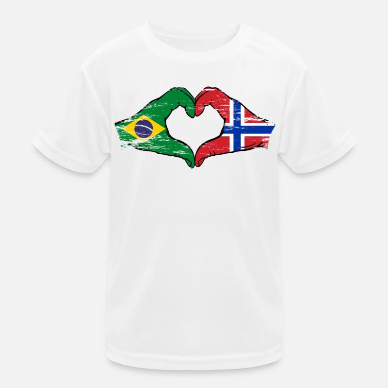 Brésil Norvège drapeau mains forme de coeur utilisé T-shirt sport Enfant