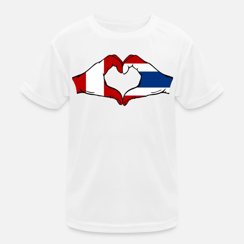 Pérou Thaïlande Drapeau Mains Coeur Forme T-shirt sport Enfant
