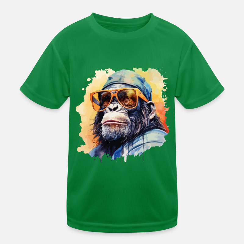 Monkey Sunglasses Cap Cool Chimpanzee Gorilla Kids Functional T-Shirt