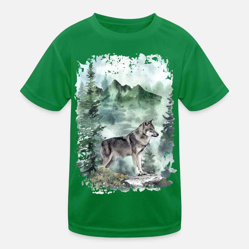 Wolf Nature Mountains Forest Mountains Wilderness Animal cool Kids Functional T-Shirt