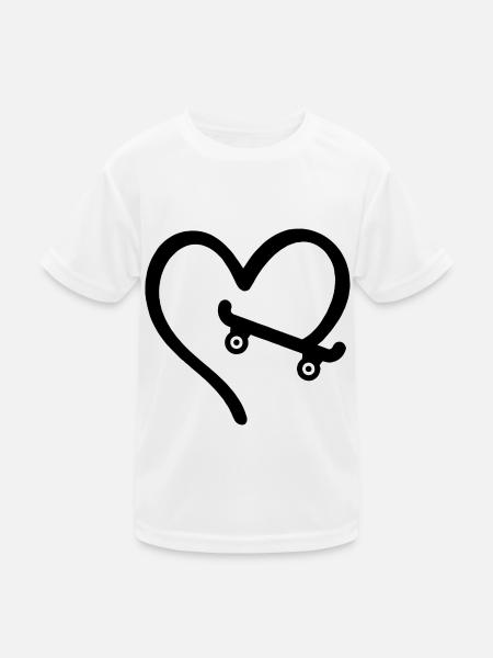 Skateboard Herz Skater - Kinder Funktions-T-Shirt - Weiß - Vorne