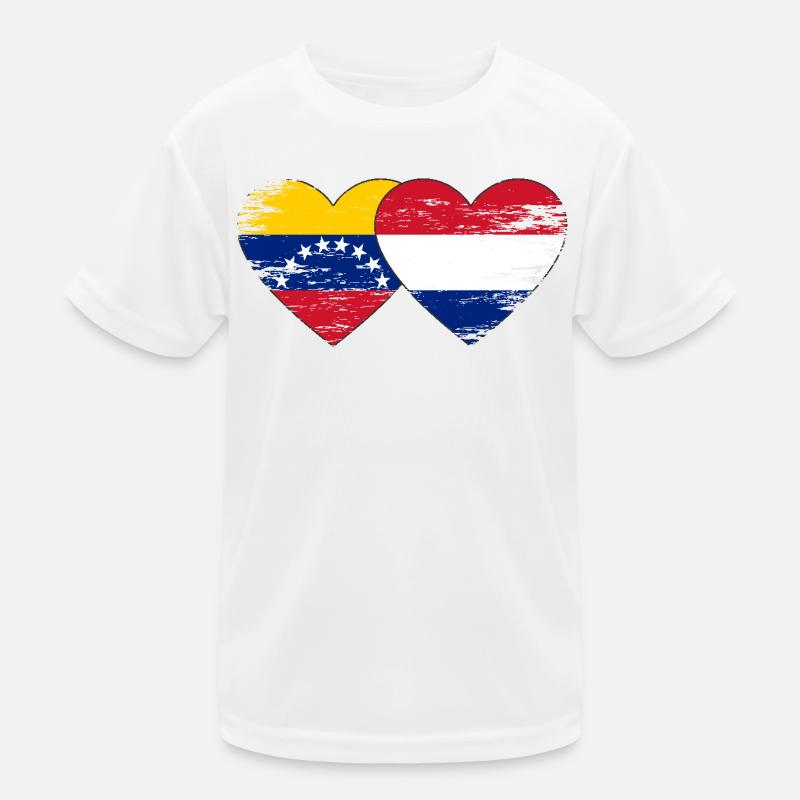 Venezuela Hollande Drapeau Mains Coeur Forme Utilisé T-shirt sport Enfant